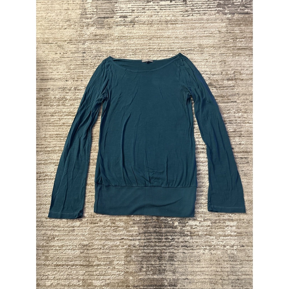 James Perse Shirt Women Turquoise Sz 3 Long Sleeve Jersey Basic Tencel Roundneck